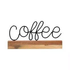 Statues & Figurines>Kirklands Home Metal Script Coffee Wood Block