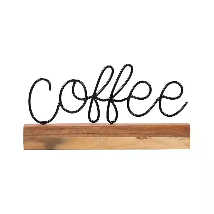 Statues & Figurines>Kirklands Home Metal Script Coffee Wood Block