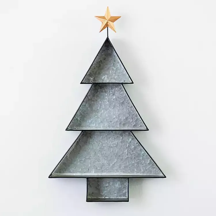 Christmas Art & Wall Decor>Kirklands Home Metal 3-Tier Tree Wall Shelf, 26 in. Silver