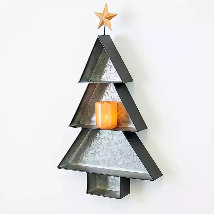 Christmas Art & Wall Decor>Kirklands Home Metal 3-Tier Tree Wall Shelf, 26 in. Silver