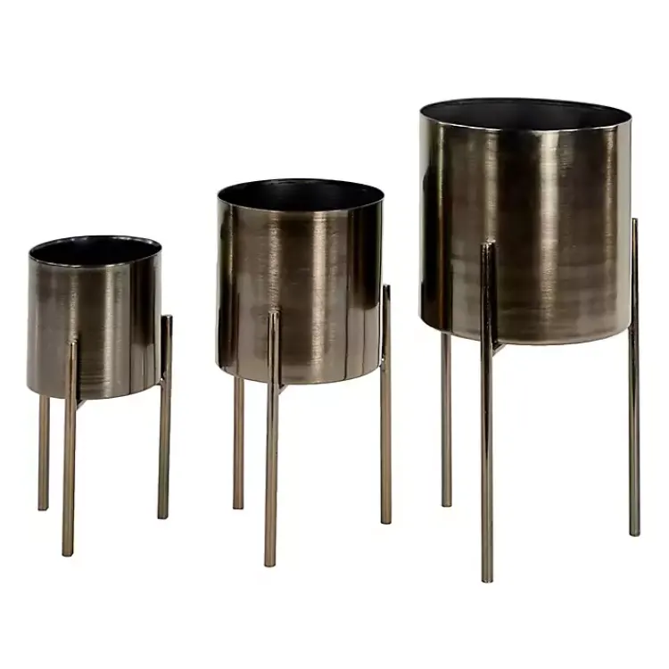 Kirklands Home Metallic Modern Iron Planters, Set of 3 Black Clearance