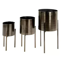 Kirklands Home Metallic Modern Iron Planters, Set of 3 Black Clearance