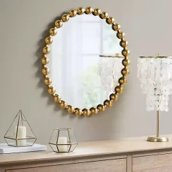 Kirklands Home Metallic Foiled Beaded Wall Mirror, 27 in. Gold