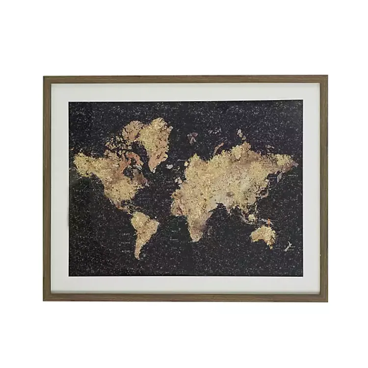 Kirklands Home Metallic Gold World Map Framed Art Print New