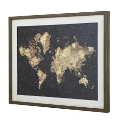 Kirklands Home Metallic Gold World Map Framed Art Print New