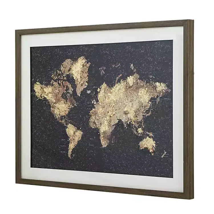 Kirklands Home Metallic Gold World Map Framed Art Print New