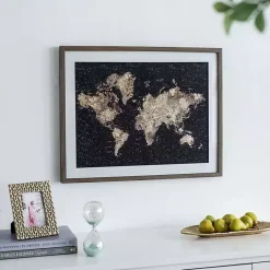 Kirklands Home Metallic Gold World Map Framed Art Print New