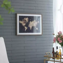 Kirklands Home Metallic Gold World Map Framed Art Print New