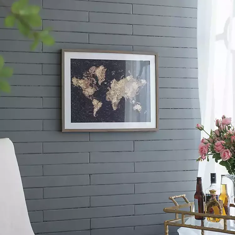 Kirklands Home Metallic Gold World Map Framed Art Print New
