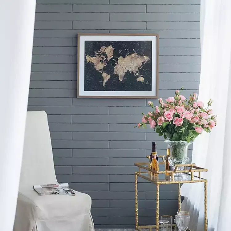 Kirklands Home Metallic Gold World Map Framed Art Print New