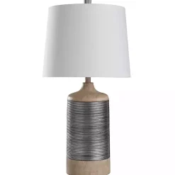 Kirklands Home Metallic Silver Banded Table Lamp White New