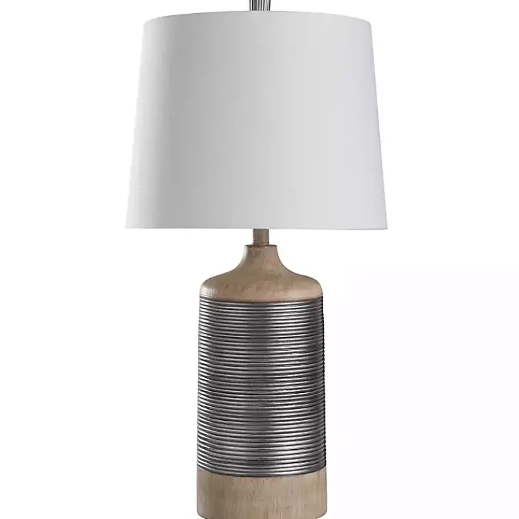 Kirklands Home Metallic Silver Banded Table Lamp White New