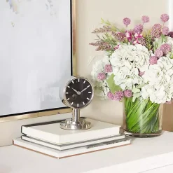 Decorative Accents>Kirklands Home Metallic Steel Beveled Base Tabletop Clock Silver