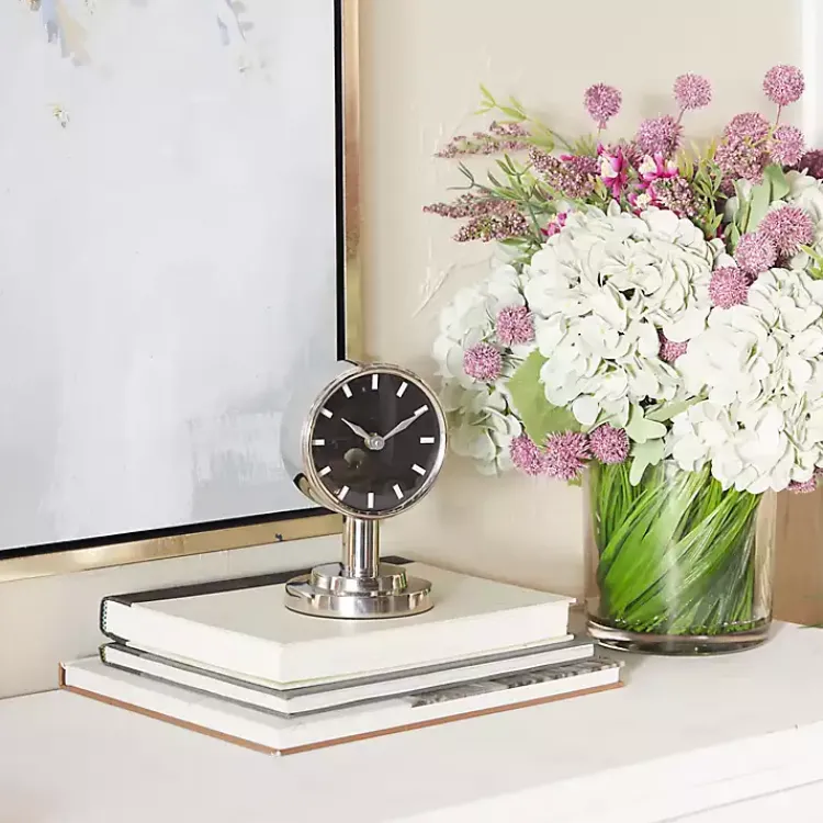 Decorative Accents>Kirklands Home Metallic Steel Beveled Base Tabletop Clock Silver