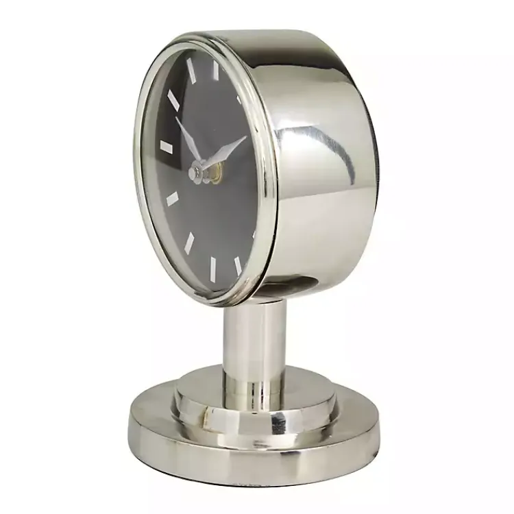 Decorative Accents>Kirklands Home Metallic Steel Beveled Base Tabletop Clock Silver