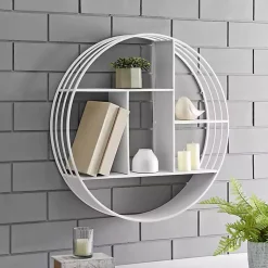 Kirklands Home Metallic Metal Circular Frame Wall Shelf White Hot