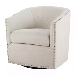 Kirklands Home Metro Club Natural Swivel Chair with Nailhead Trim Ivory