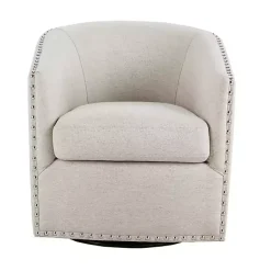 Kirklands Home Metro Club Natural Swivel Chair with Nailhead Trim Ivory