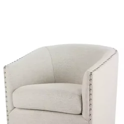 Kirklands Home Metro Club Natural Swivel Chair with Nailhead Trim Ivory