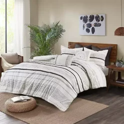 Kirklands Home Mia Striped 3-pc. King Duvet Cover Set White New