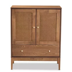 Kirklands Home Mid-Century Modern Rattan Walnut Cabinet Brown Best