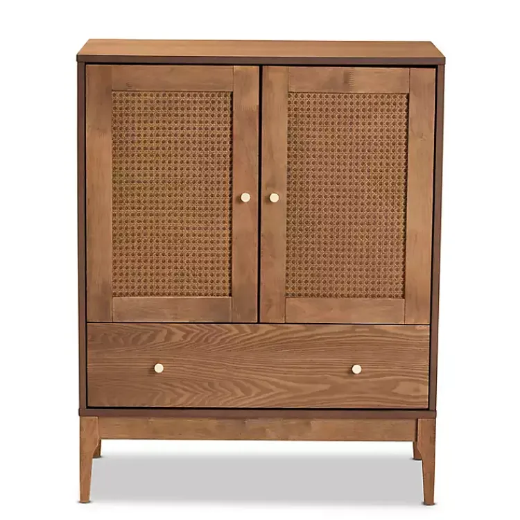 Kirklands Home Mid-Century Modern Rattan Walnut Cabinet Brown Best