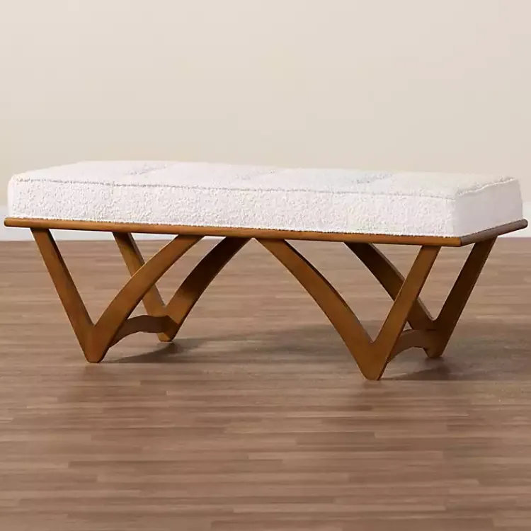 Kirklands Home Mid-Century Modern Boucle Angled Bench White