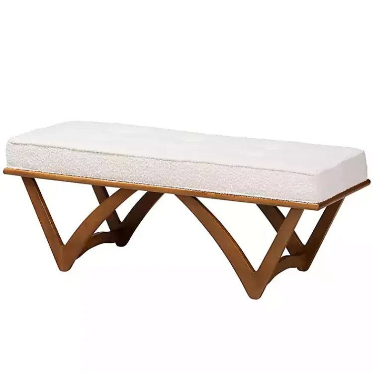 Kirklands Home Mid-Century Modern Boucle Angled Bench White