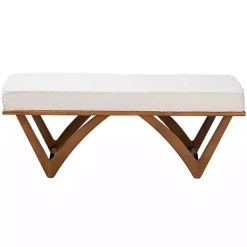 Kirklands Home Mid-Century Modern Boucle Angled Bench White
