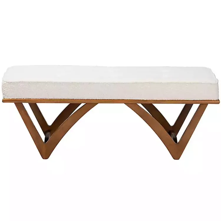 Kirklands Home Mid-Century Modern Boucle Angled Bench White