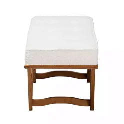 Kirklands Home Mid-Century Modern Boucle Angled Bench White