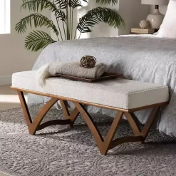 Kirklands Home Mid-Century Modern Boucle Angled Bench White