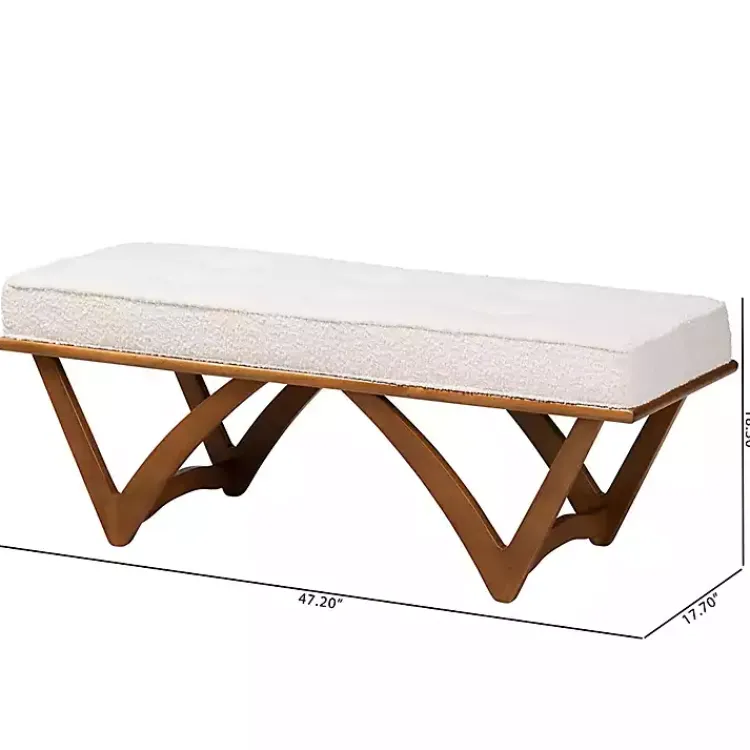 Kirklands Home Mid-Century Modern Boucle Angled Bench White