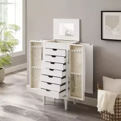 Kirklands Home Mid-Century Modern Jewelry Armoire White New