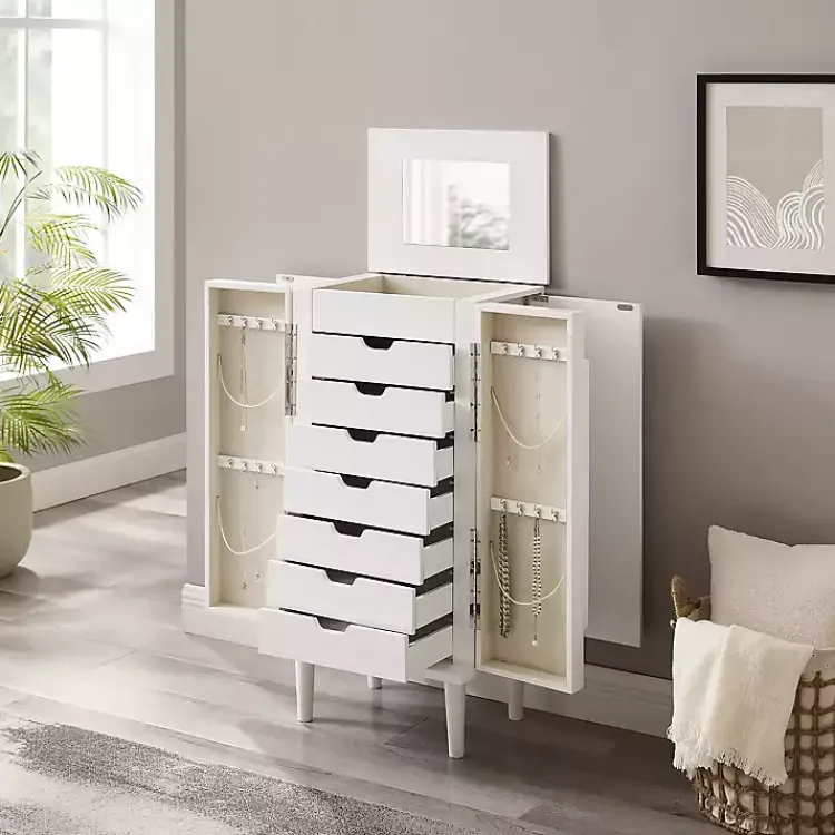 Kirklands Home Mid-Century Modern Jewelry Armoire White New