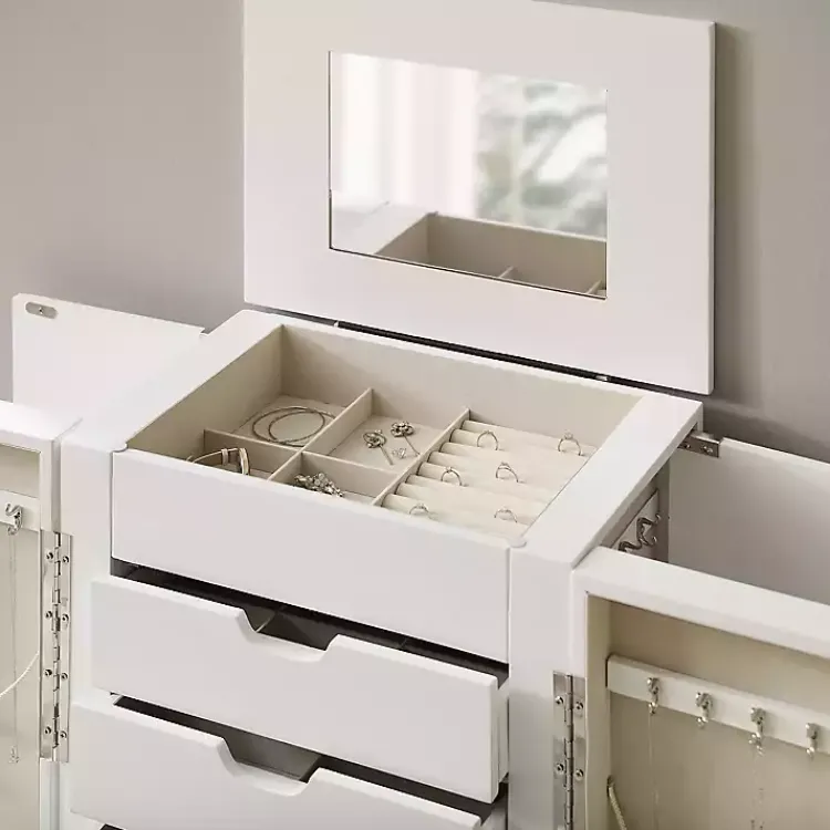 Kirklands Home Mid-Century Modern Jewelry Armoire White New