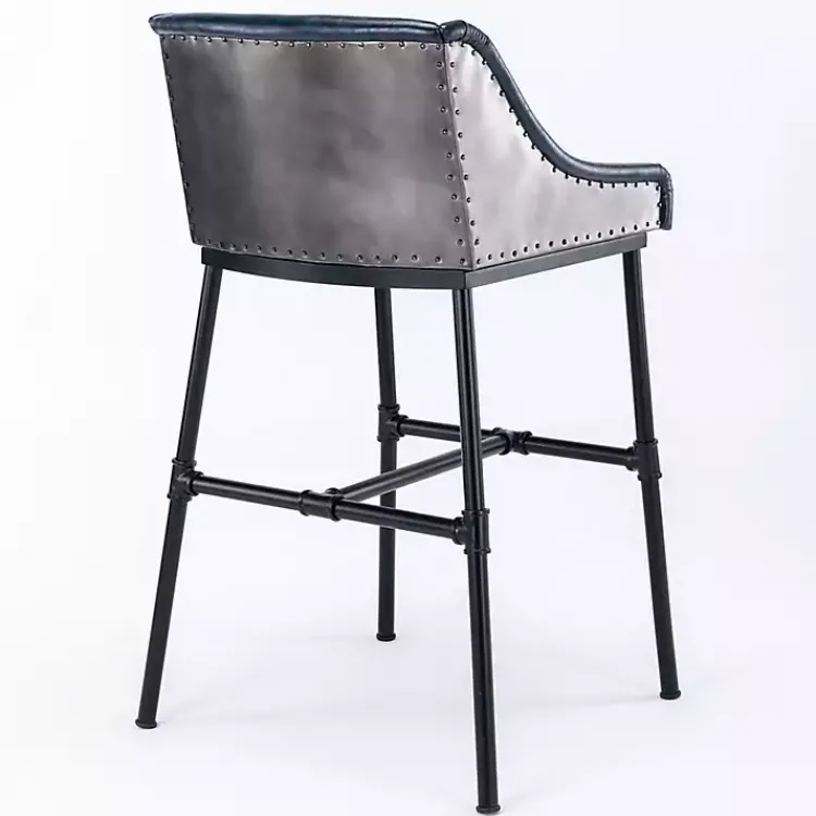 Kirklands Home Midnight Faux Leather Parlor Bar Stool Blue Clearance