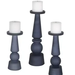 Candle Holders>Kirklands Home Midnight Glass Pillar Holders, Set of 3 Blue