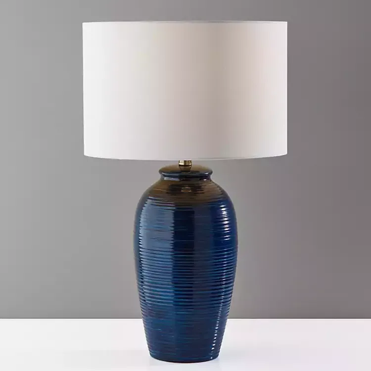 Kirklands Home Midnight Ribbed Alexis Table Lamp Blue Hot