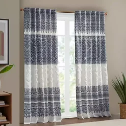 Kirklands Home Mila Horizontal Stripe Curtain Panel, 84 in. Blue Best