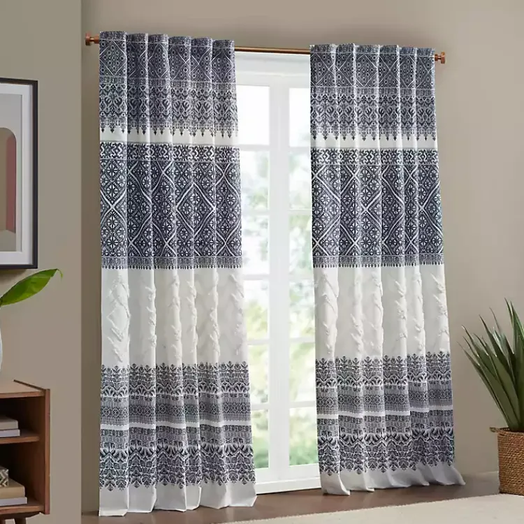Kirklands Home Mila Horizontal Stripe Curtain Panel, 84 in. Blue Best