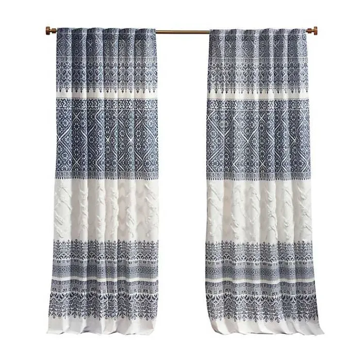 Kirklands Home Mila Horizontal Stripe Curtain Panel, 84 in. Blue Best