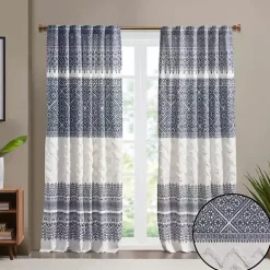 Kirklands Home Mila Horizontal Stripe Curtain Panel, 84 in. Blue Best