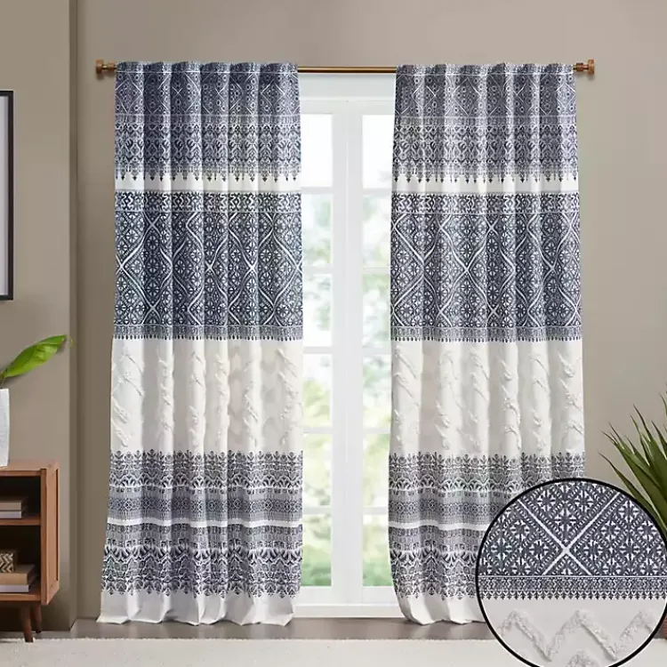 Kirklands Home Mila Horizontal Stripe Curtain Panel, 84 in. Blue Best