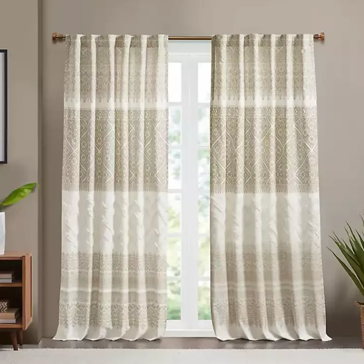 Kirklands Home Mila Horizontal Stripe Curtain Panel, 84 in. Tan Discount