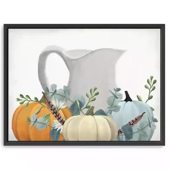 Fall>Kirklands Home Milk Jug Pumpkins Framed Canvas Art Print White