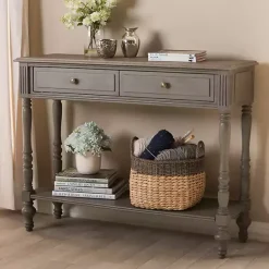 Kirklands Home Mindi Wood Rustic Farmhouse Console Table Gray