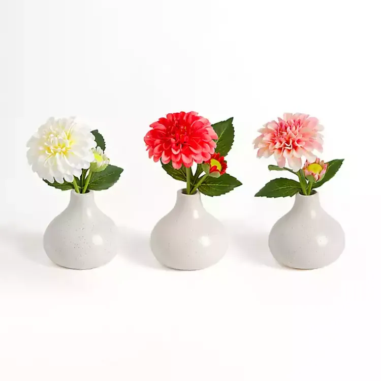 Arrangements & Greenery>Kirklands Home Mini Dahlia in Ceramic Vase Arrangements, Set of 3