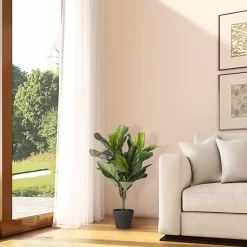 Trees & Topiaries>Kirklands Home Mini Fiddle Leaf Fig Tree in Black Pot