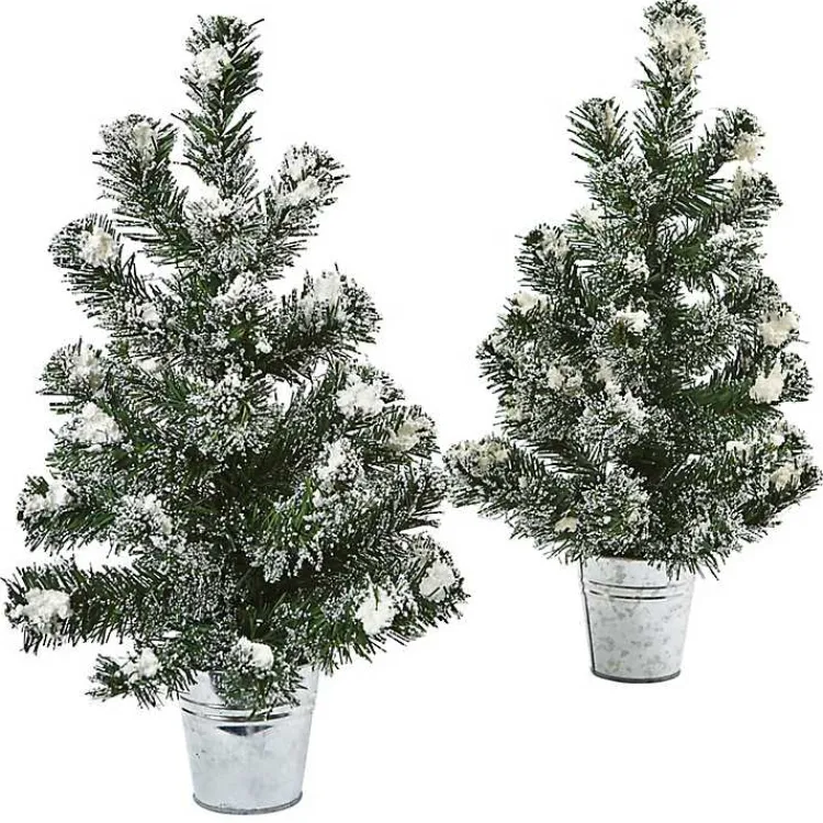 Christmas Arrangements & Garland>Kirklands Home Mini Pine Trees in Tin Planters, Set of 2 Green
